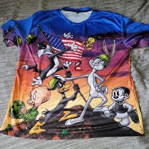 Unbranded Bugs Bunny Sylvester Elmer Fudd‎ Daffy Duck Patriotic Men's Shirt 5XL